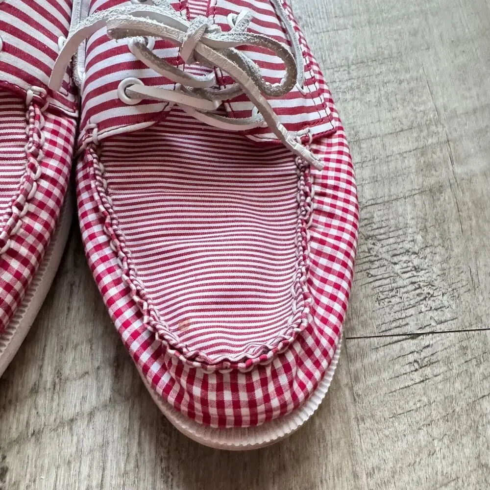 Sperry Top-Sider 3 Eye Leeward Casual Boat Shoes Red Gingham Mens Size11.5